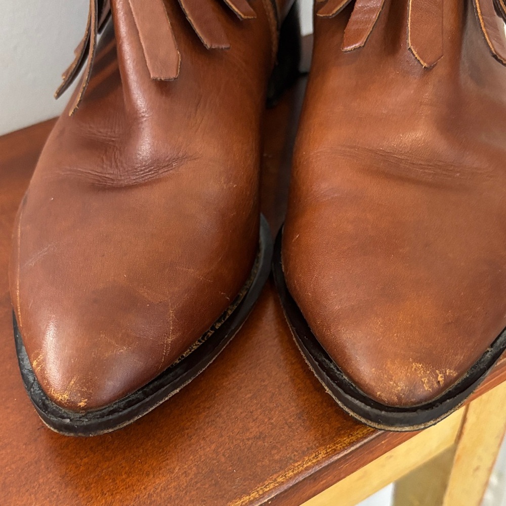 Brown Fringe Leather Zip Up Ankle Boots 40 - Picture 8 of 11